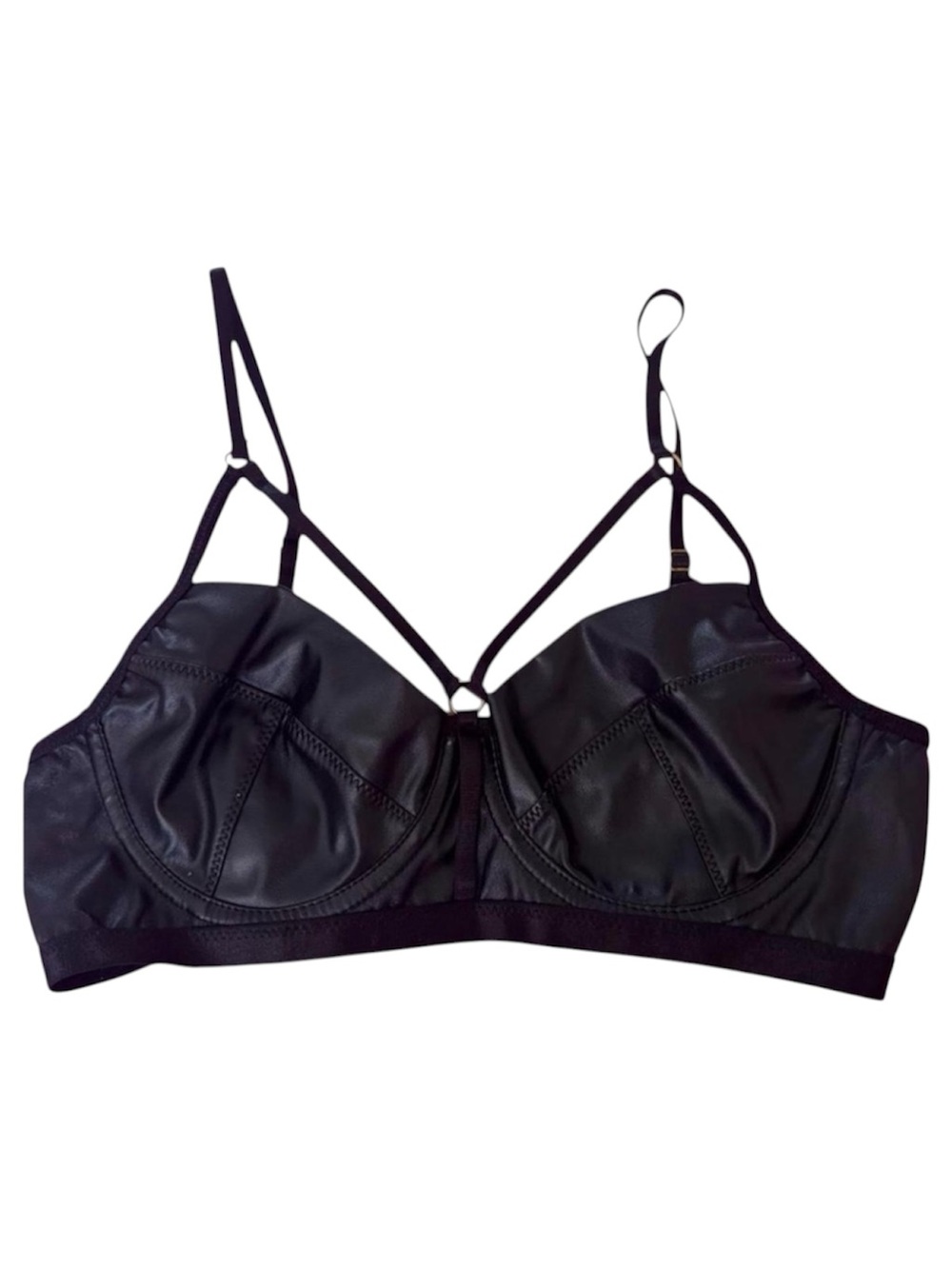 Romwe Black Faux Leather Strappy Harness Bralette Corset Crop Top Small